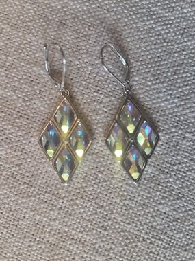 TOUCH STONE Crystal Aurora Borealia Diamond-Shaped Drop Earrings.